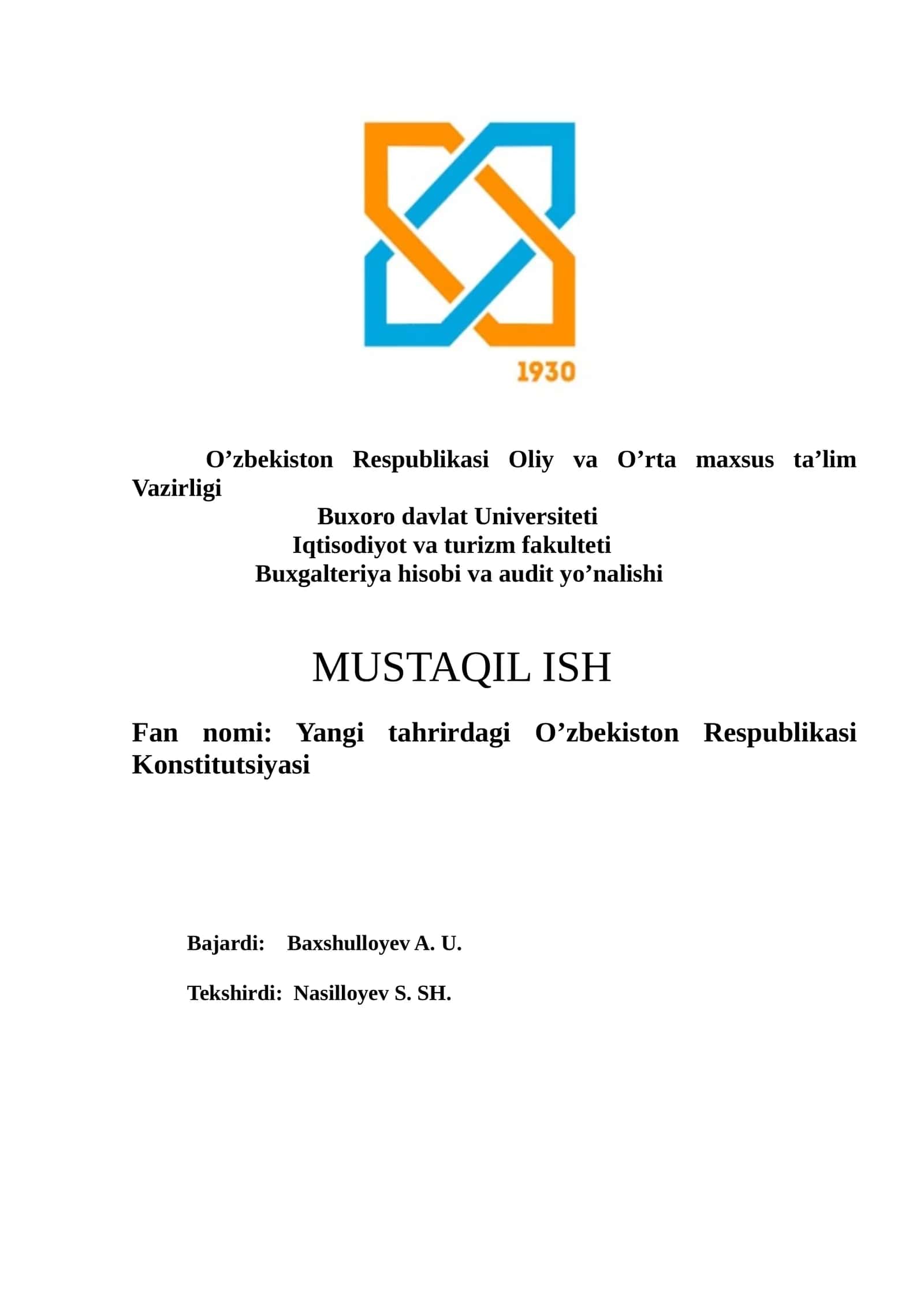 Yangi tahrirdagi O’zbekiston Respublikasi Konstitutsiyasi