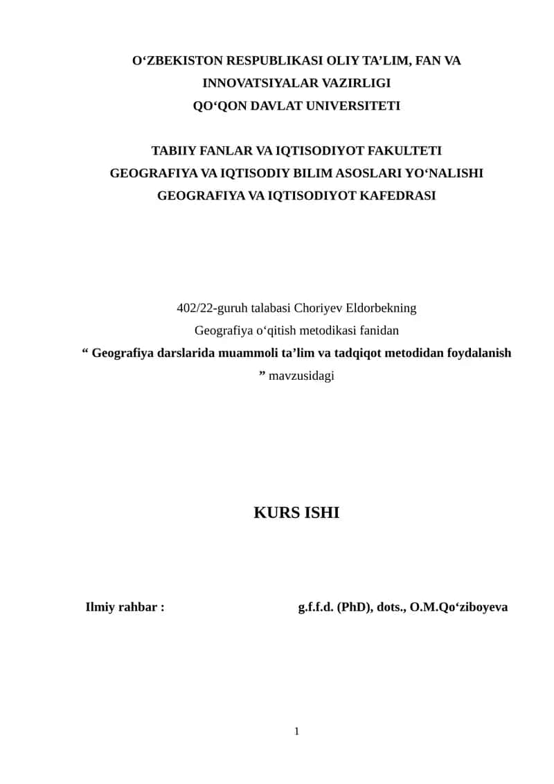 Geografiya darslarida muammoli ta‘lim va tadqiqot metodidan foydalanish
