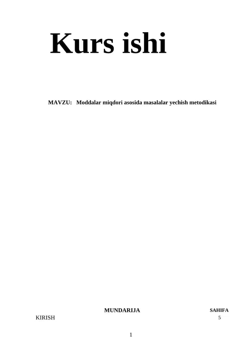 Moddalar miqdori asosida masalalar yechish metodikasi