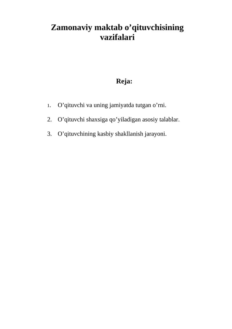 Zamonaviy maktab o’qituvchisining vazifalari