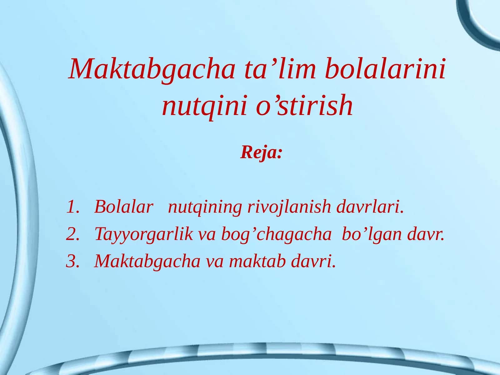 Maktabgacha ta'lim bo'lalarining nutqini o'stirish