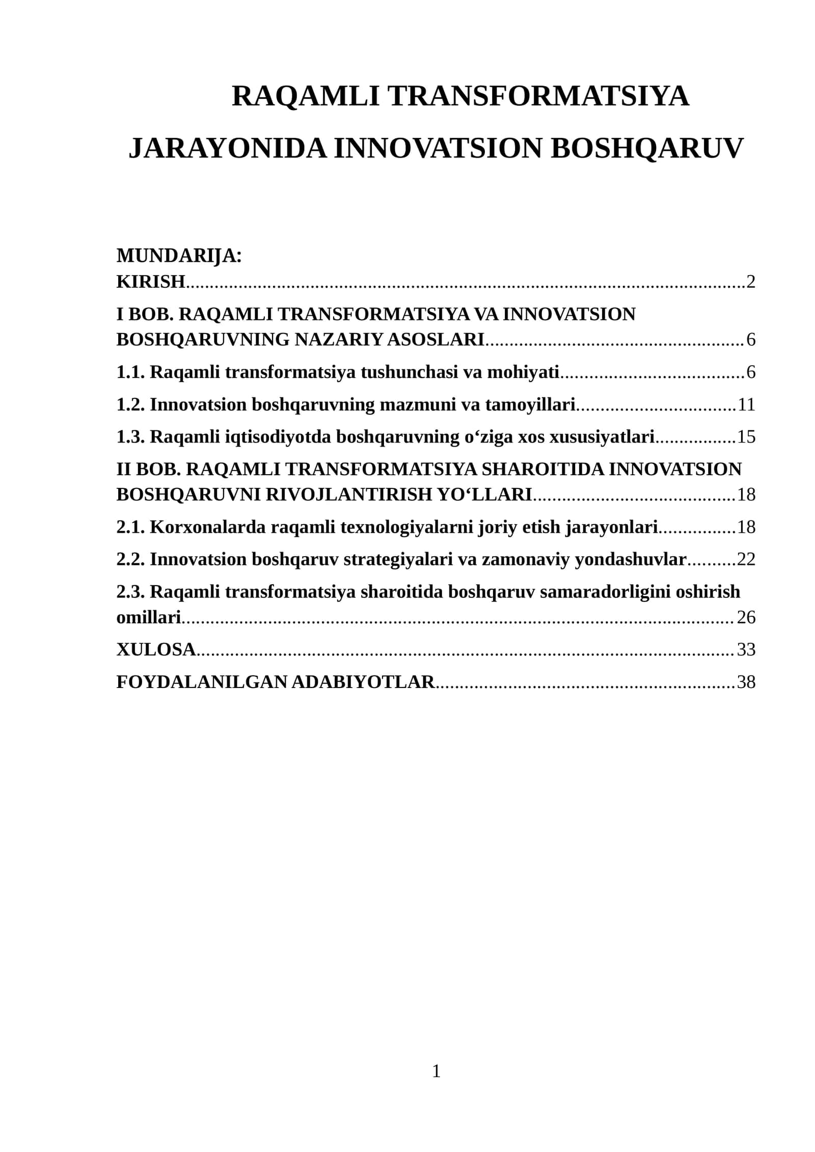 RAQAMLI TRANSFORMATSIYA JARAYONIDA INNOVATSION BOSHQARUV
