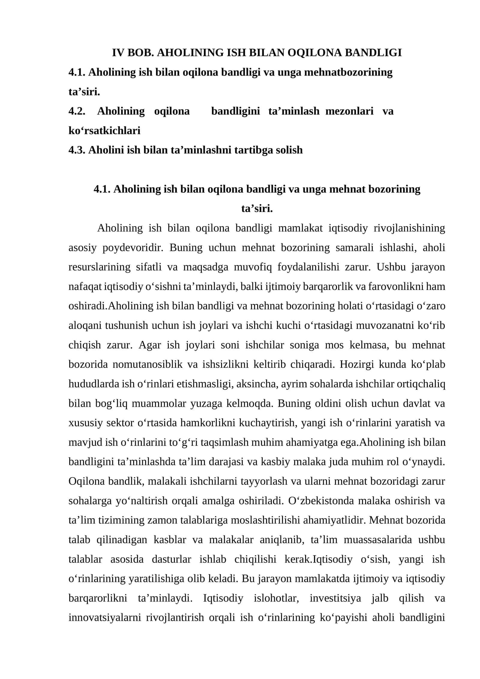 Aholining ish bilan oqilona bandligi