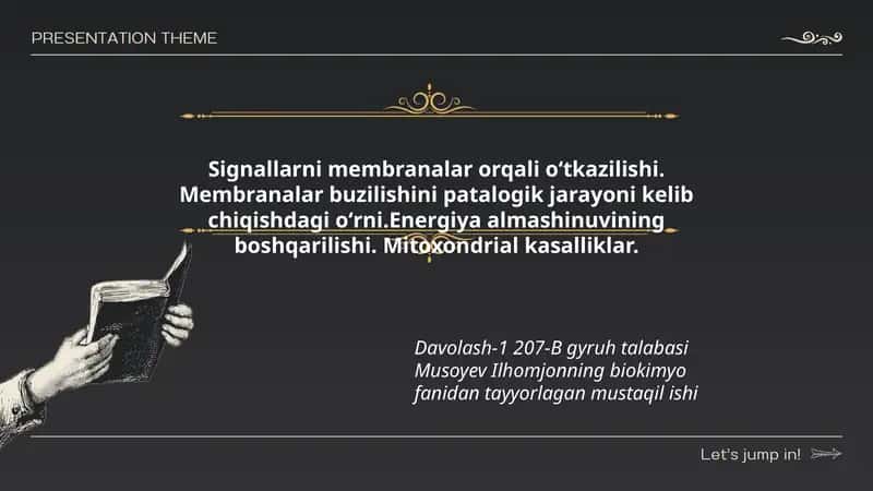 Davolash-1 207-B gyruh talabasi Musoyev Ilhomjonning biokimyo fanidan tayyorlagan mustaqil ishi