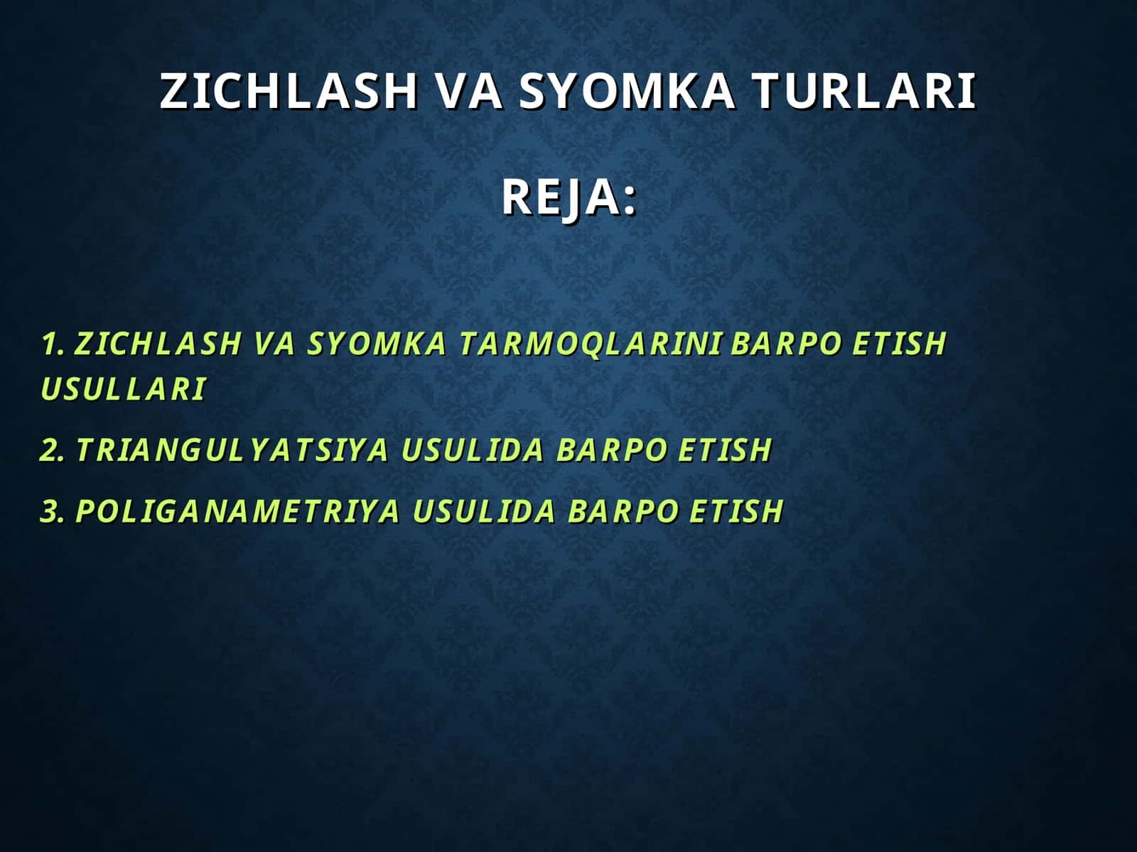 ZICHLASH VA SYOMKA TARMOQLARI