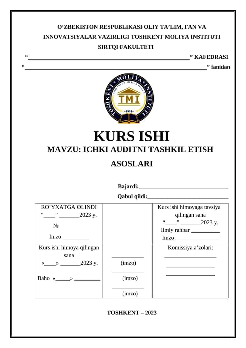 Ichki auditni tashkil etish asoslari