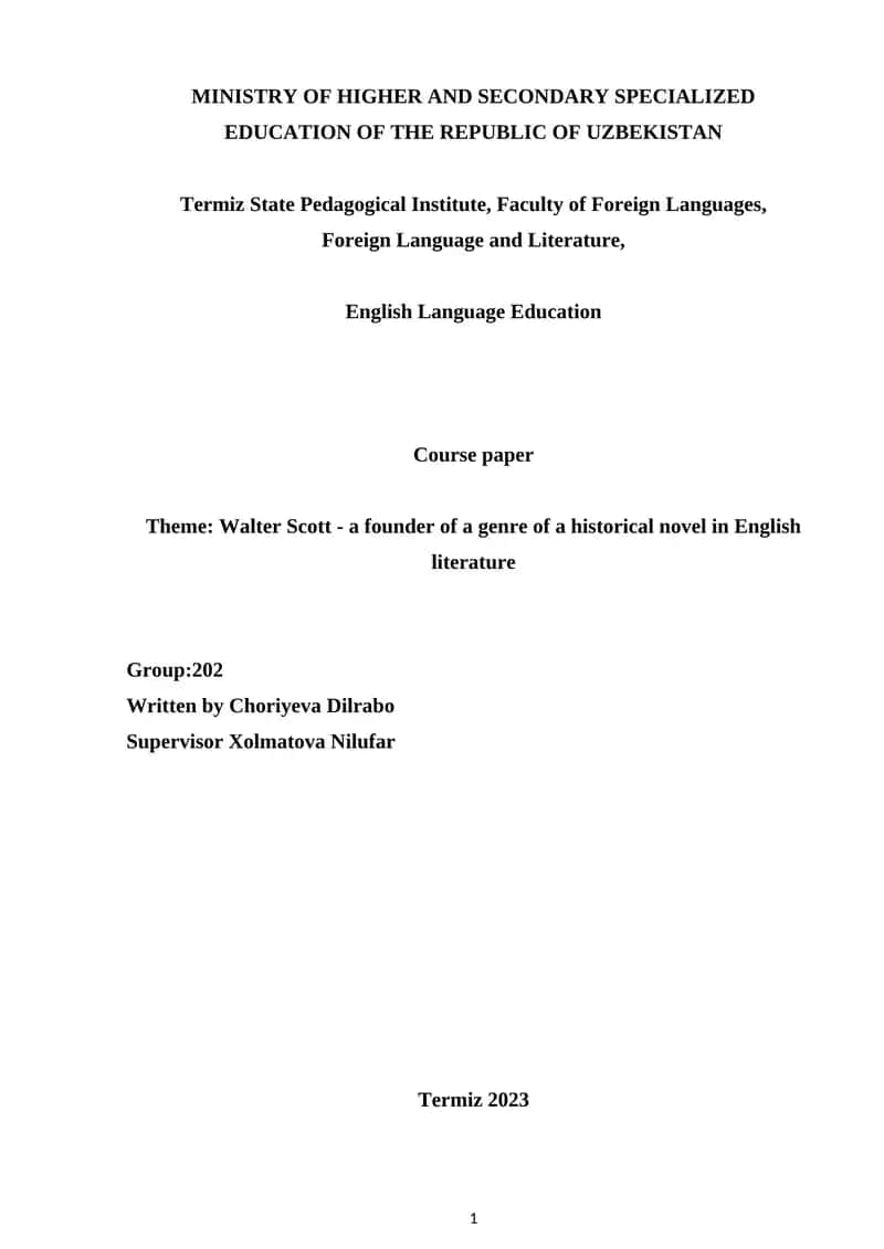 Course paper on Walter Scott