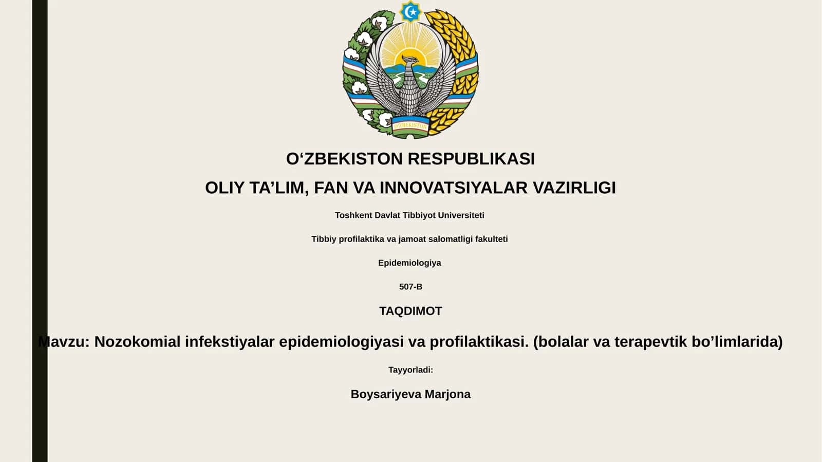 Nozokomial infekstiyalar epidemiologiyasi va profilaktikasi