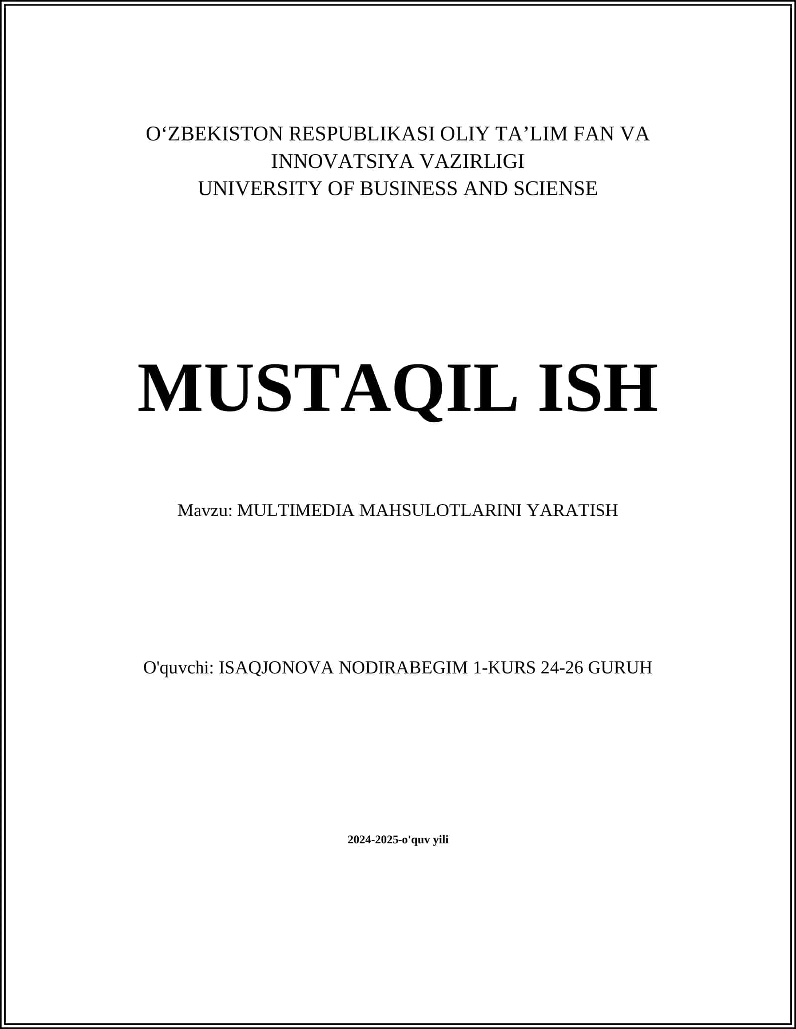 MULTIMEDIA MAHSULOTLARINI YARATISH