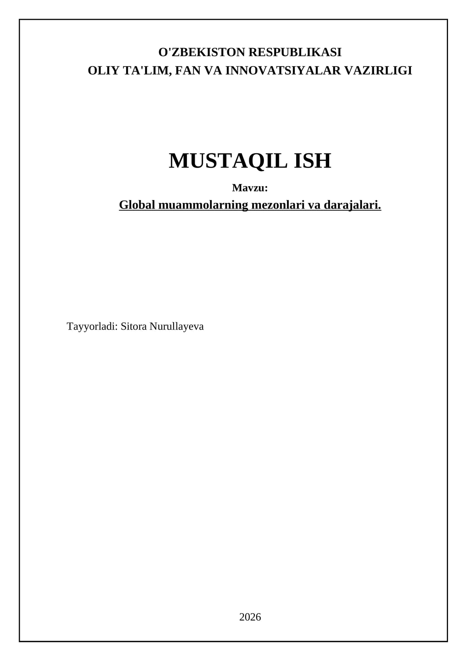 Global muammolarning mezonlari va darajalari
