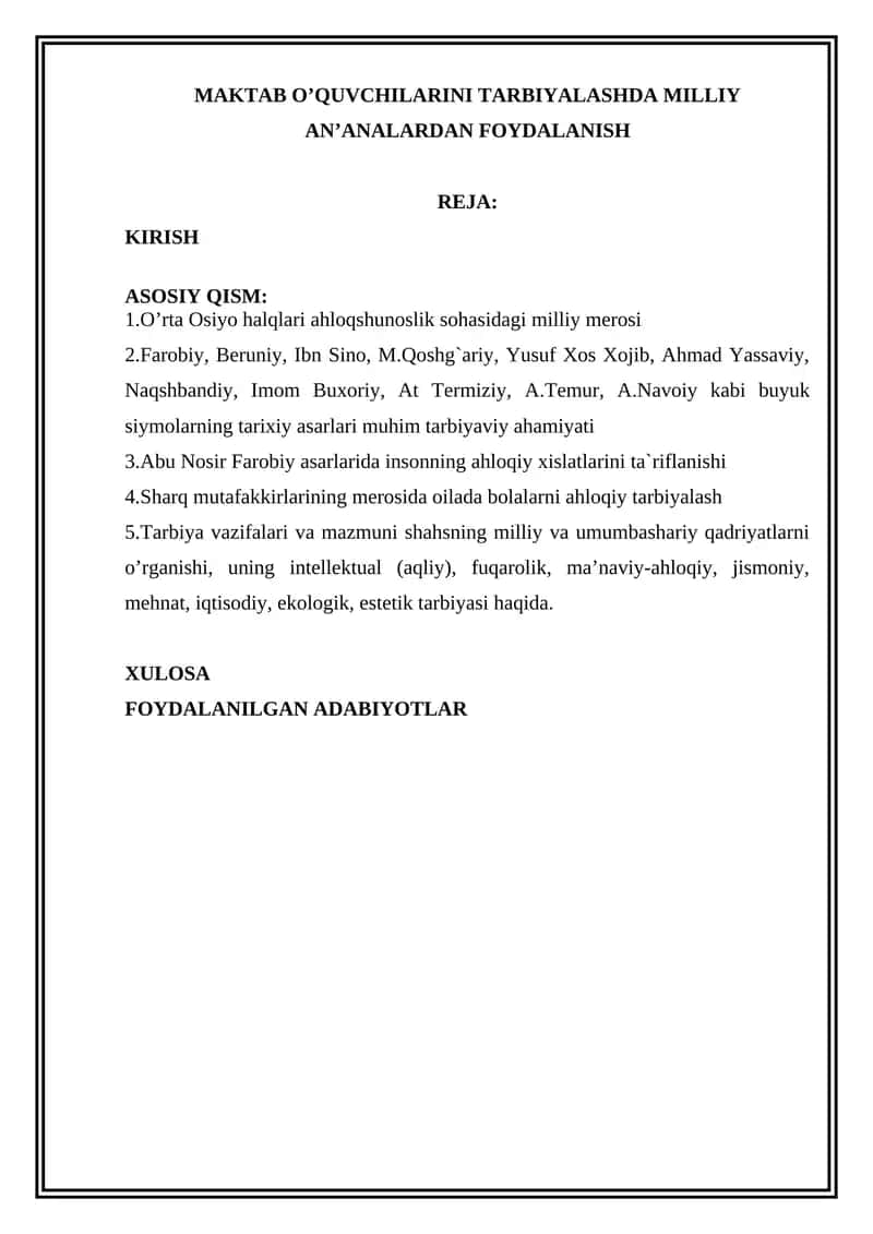 MAKTAB O’QUVCHILARINI TARBIYALASHDA MILLIY AN’ANALARDAN FOYDALANISH