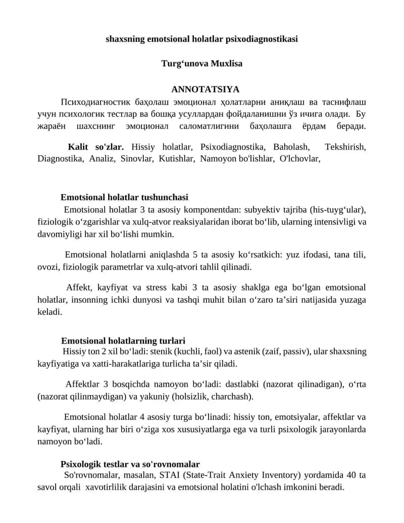 Emotsional holatlar psixodiagnostikasi