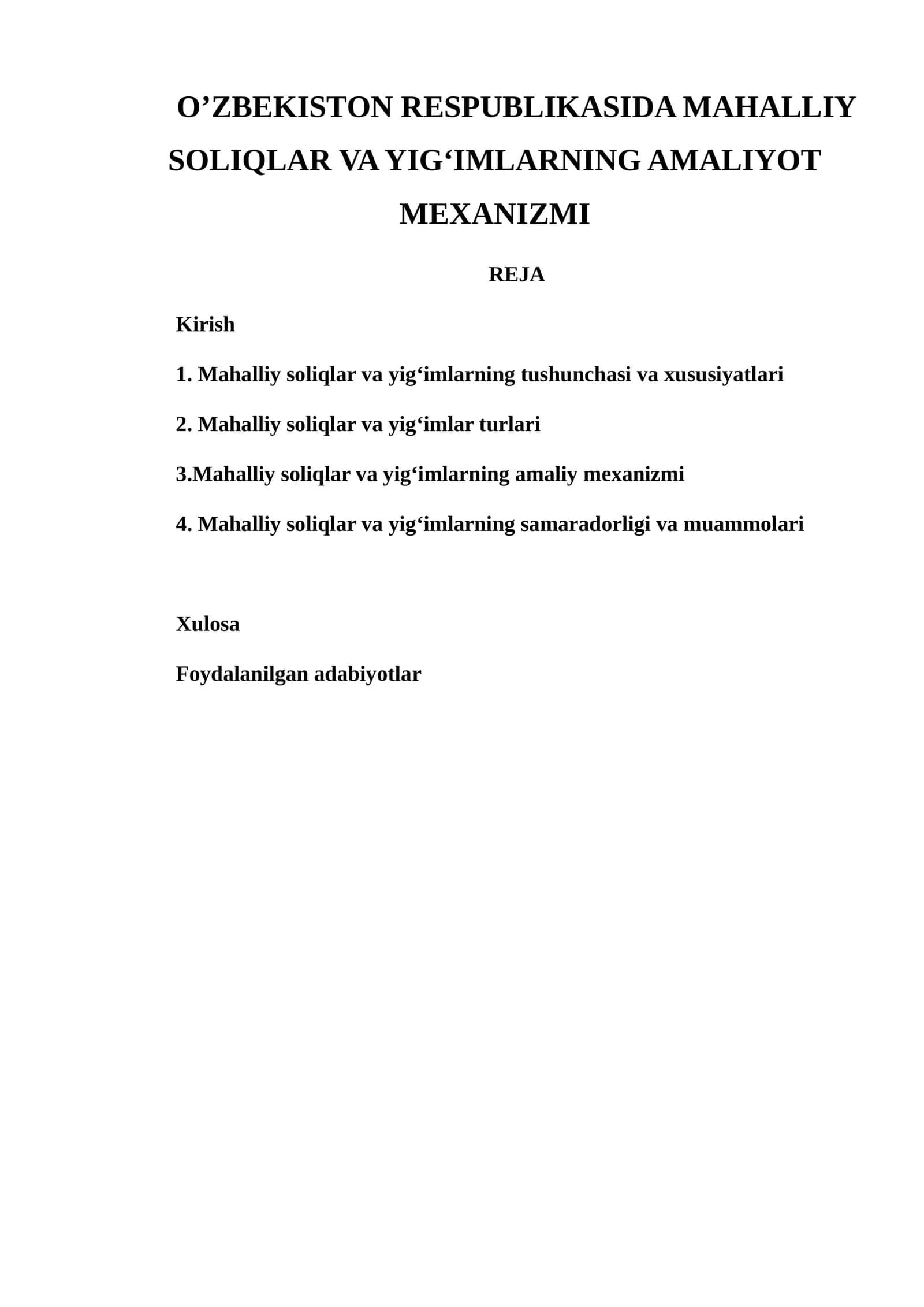 MAHALLIY SOLIQLAR VA YIG‘IMLARNING AMALIYOT MEXANIZMI