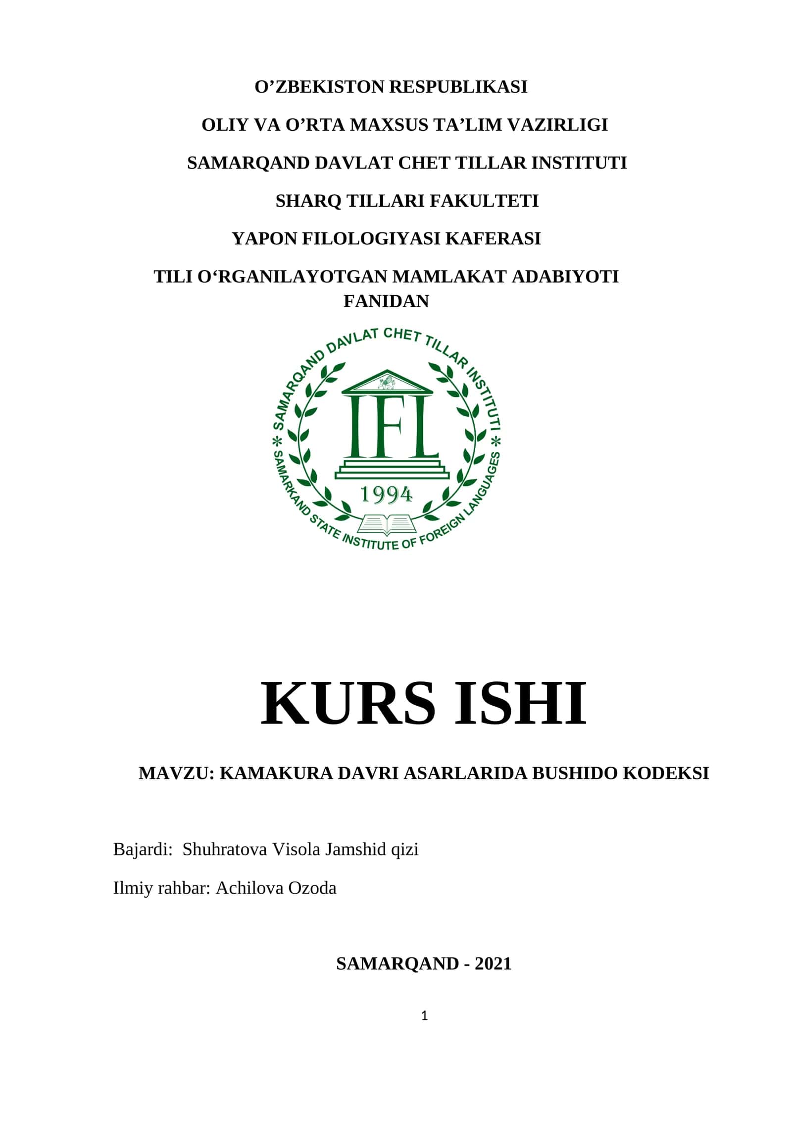 KAMAKURA DAVRI ASARLARIDA BUSHIDO KODEKSI