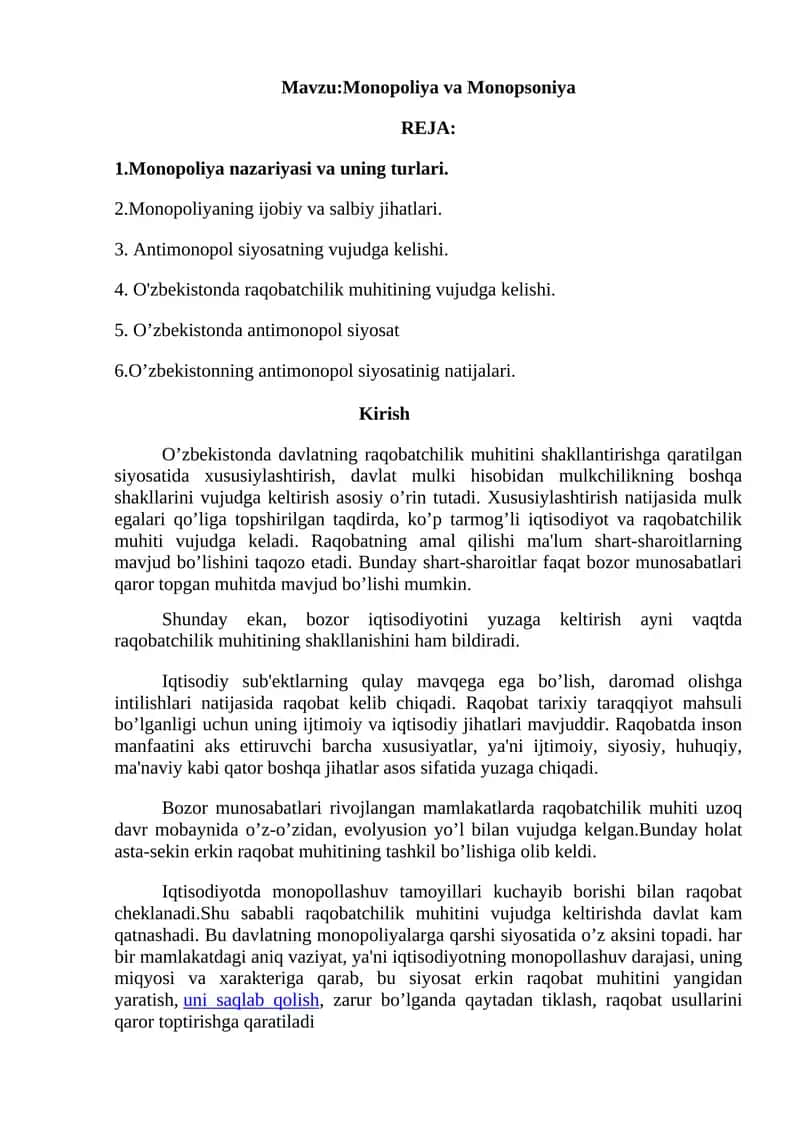 Monopoliya va Monopsoniya