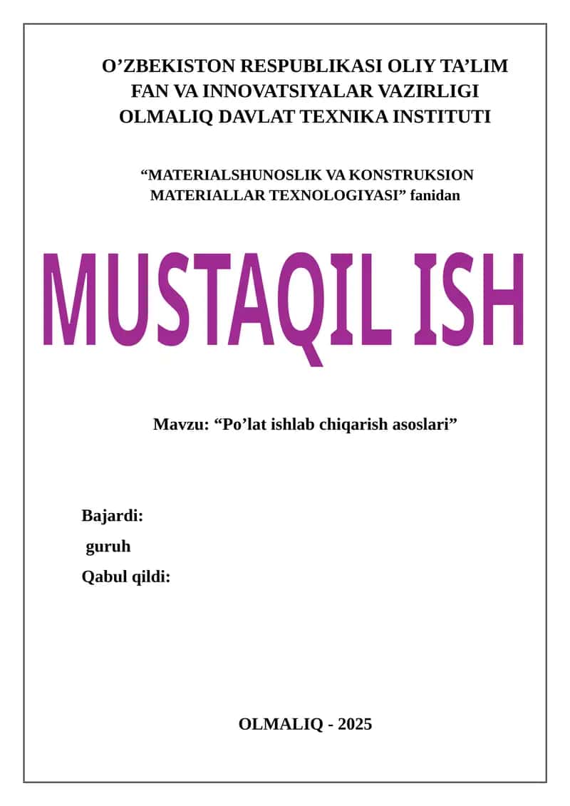 Po‘lat Ishlab Chiqarish Asoslari