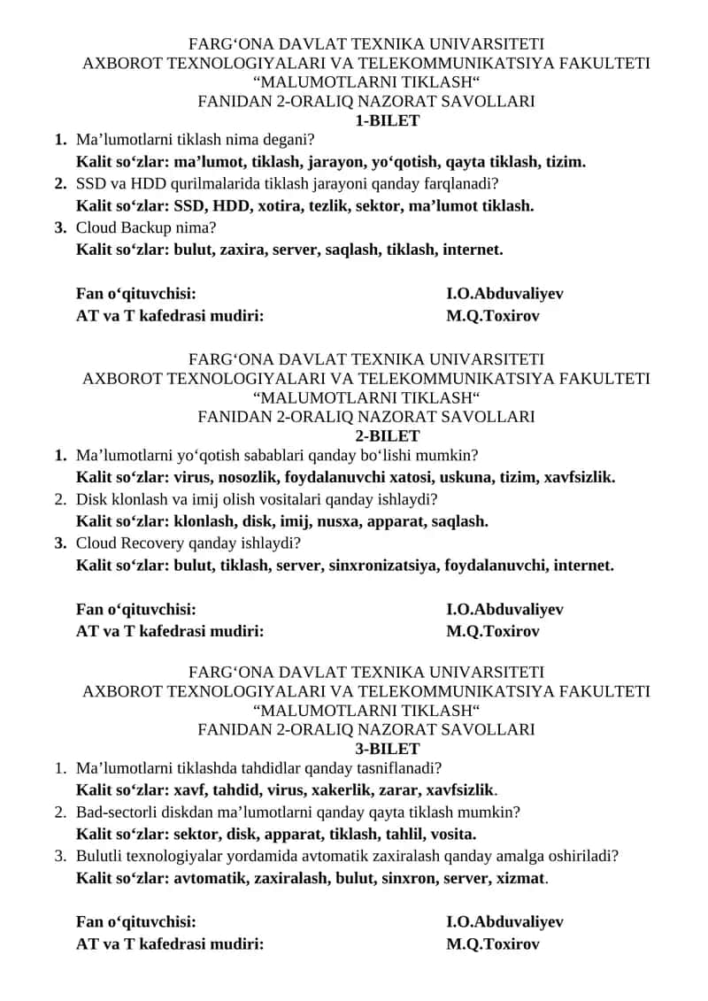 MALUMOTLARNI TIKLASH
