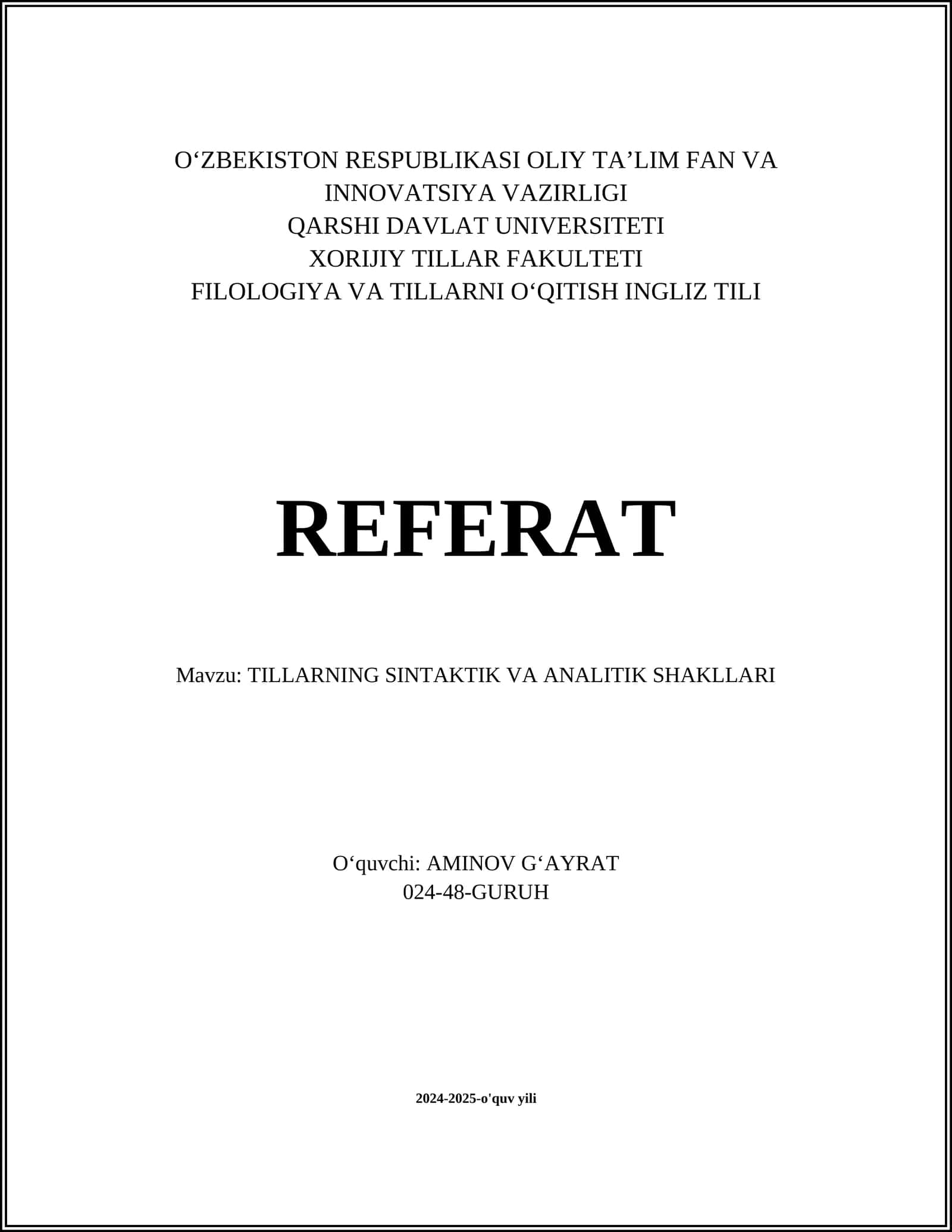 TILLARNING SINTAKTIK VA ANALITIK SHAKLLARI