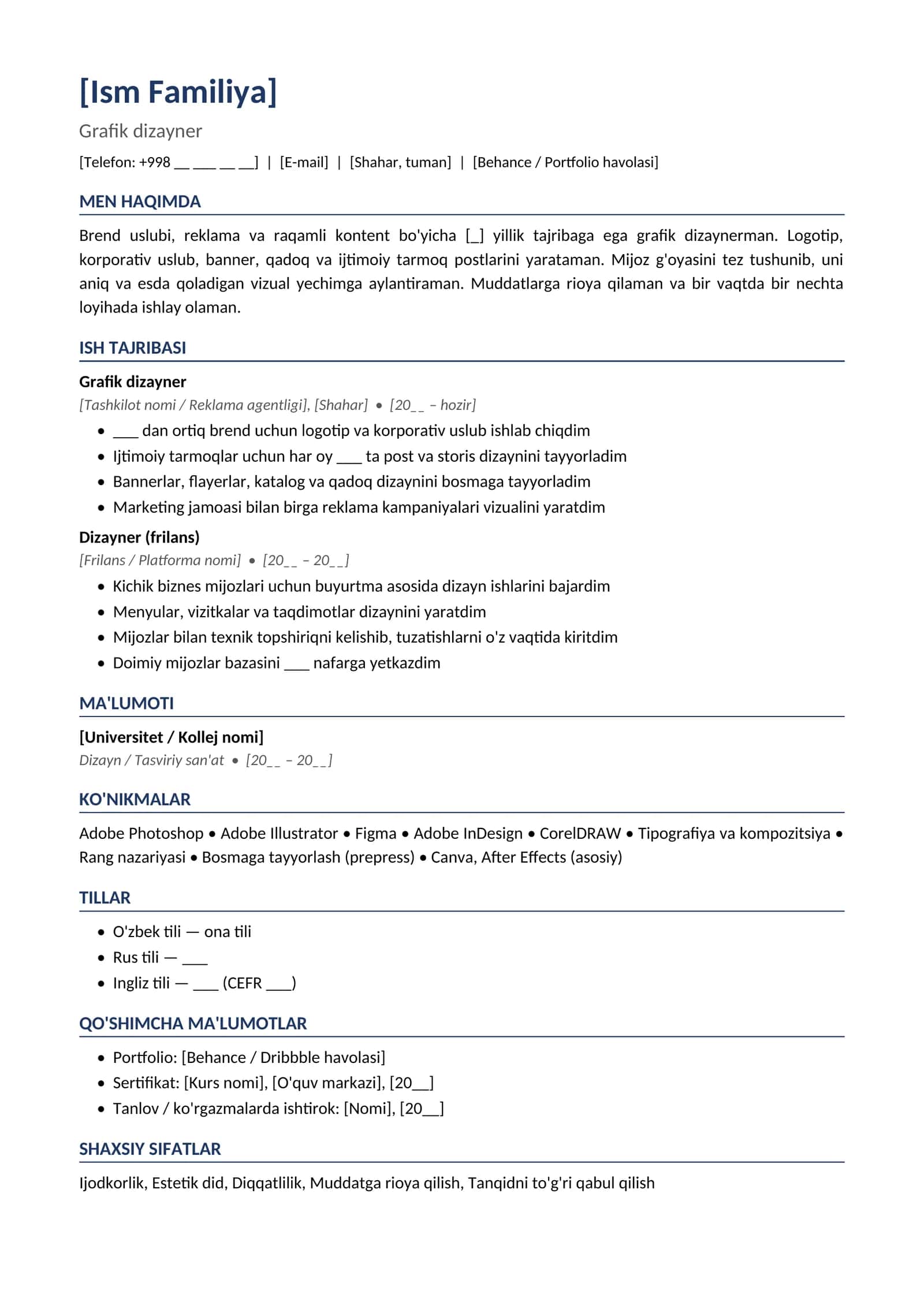 Rezyume namunasi Grafik dizayner