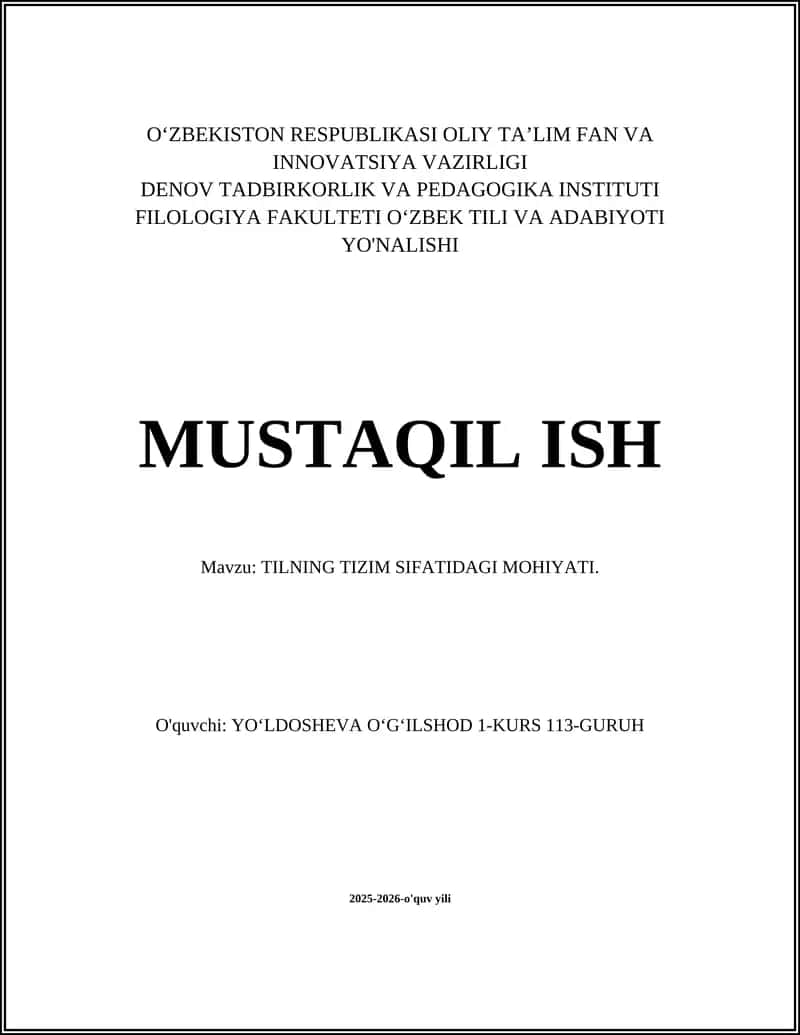 TILNING TIZIM SIFATIDAGI MOHIYATI