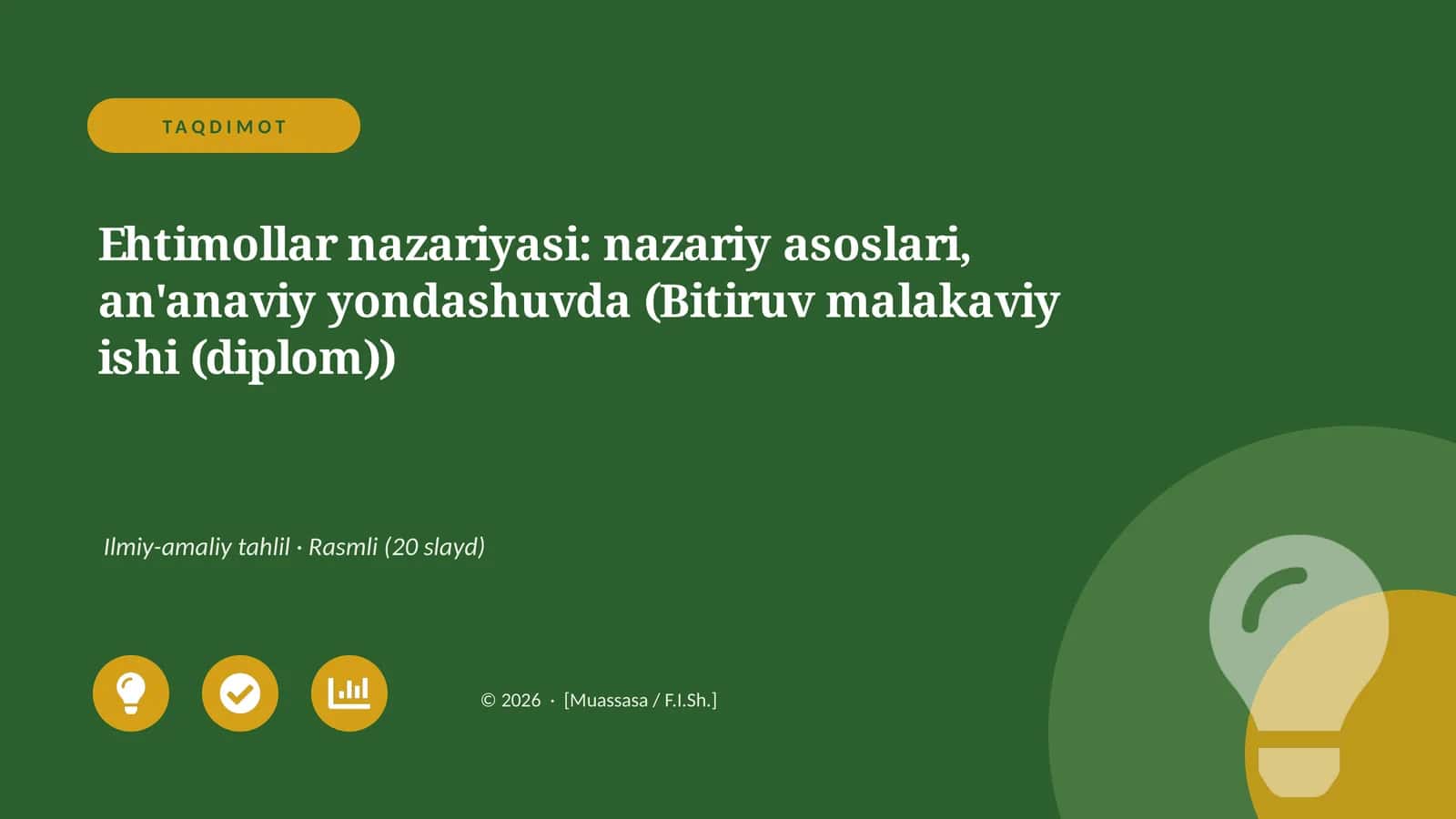 Ehtimollar nazariyasi: nazariy asoslari, an'anaviy yondashuvda (Bitiruv malakaviy ishi (diplom))