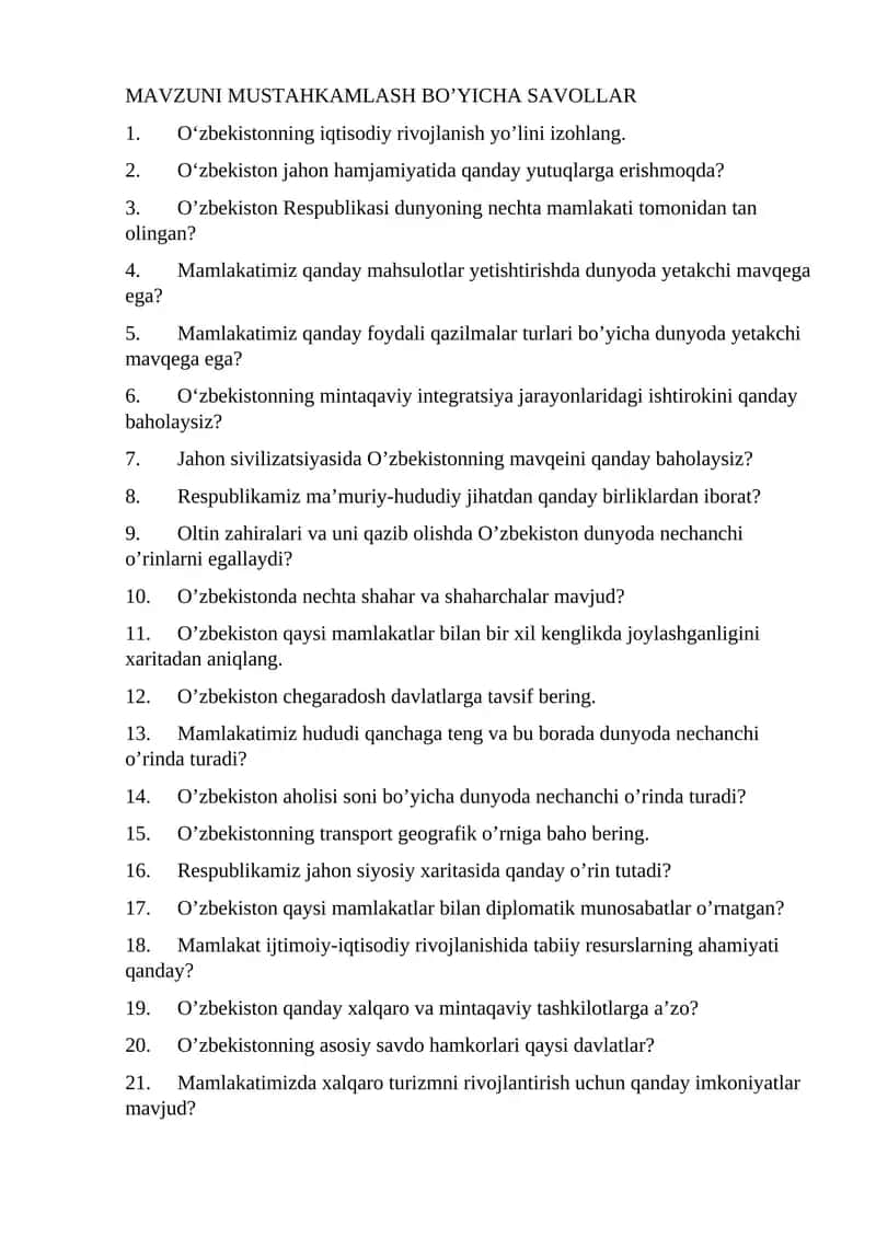 O‘zbekistonning iqtisodiy rivojlanishi