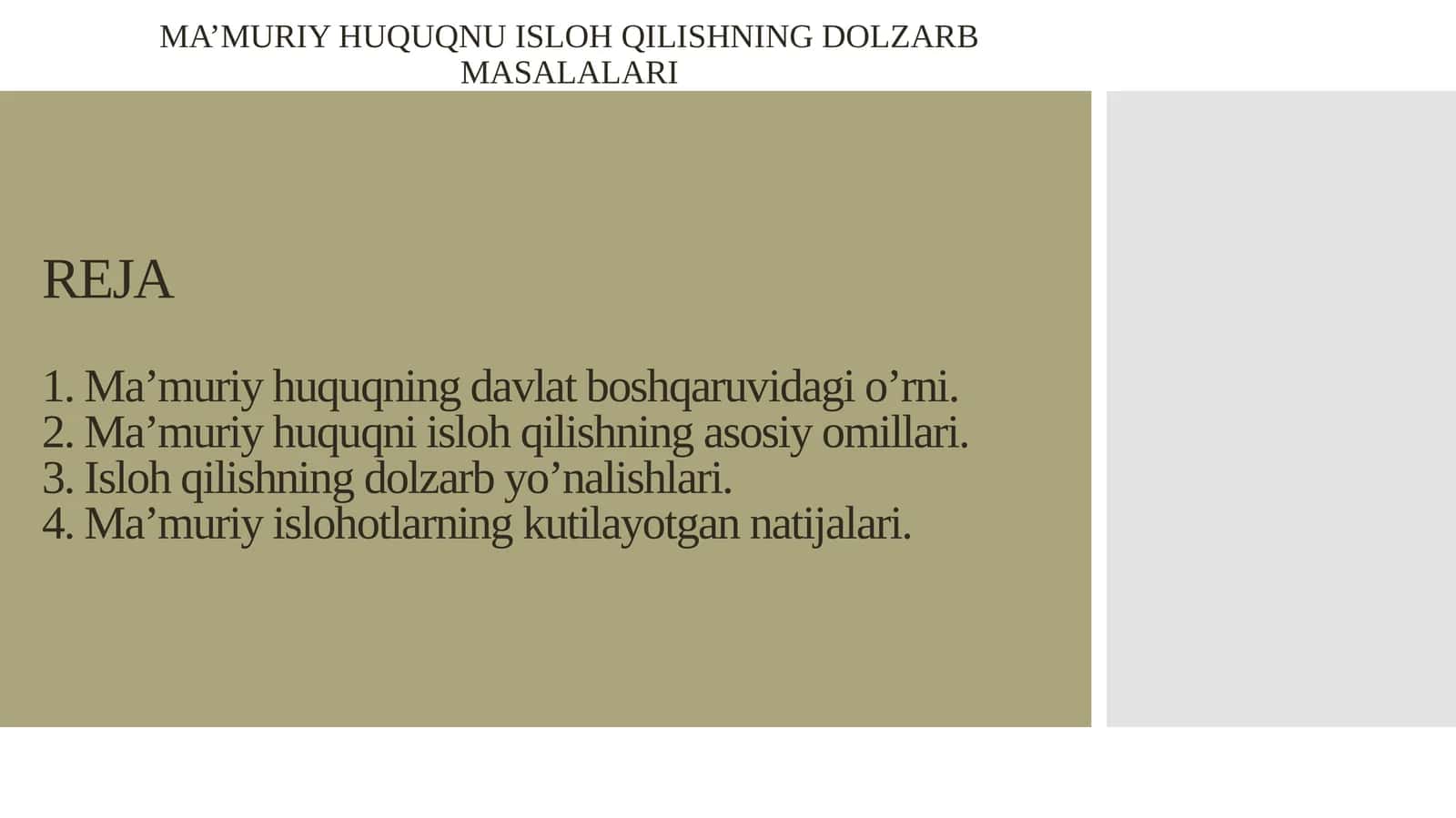 MA’MURIY HUQUQNU ISLOH QILISHNING DOLZARB MASALALARI