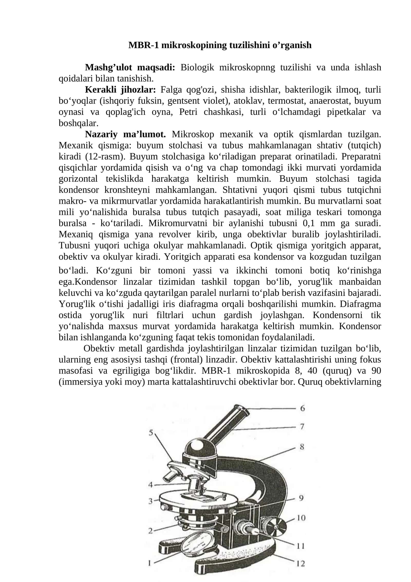 MBR-1 mikroskopining tuzilishini o’rganish