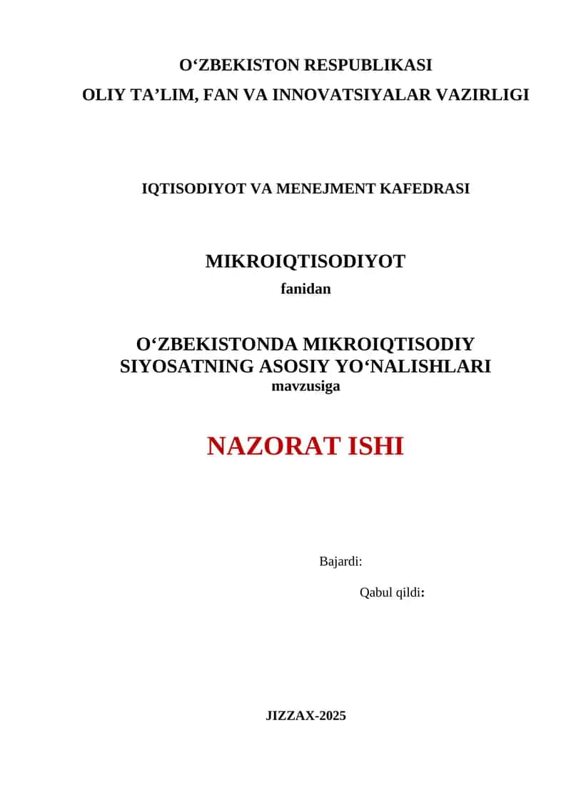 O‘ZBEKISTONDA MIKROIQTISODIY SIYOSATNING ASOSIY YO‘NALISHLARI