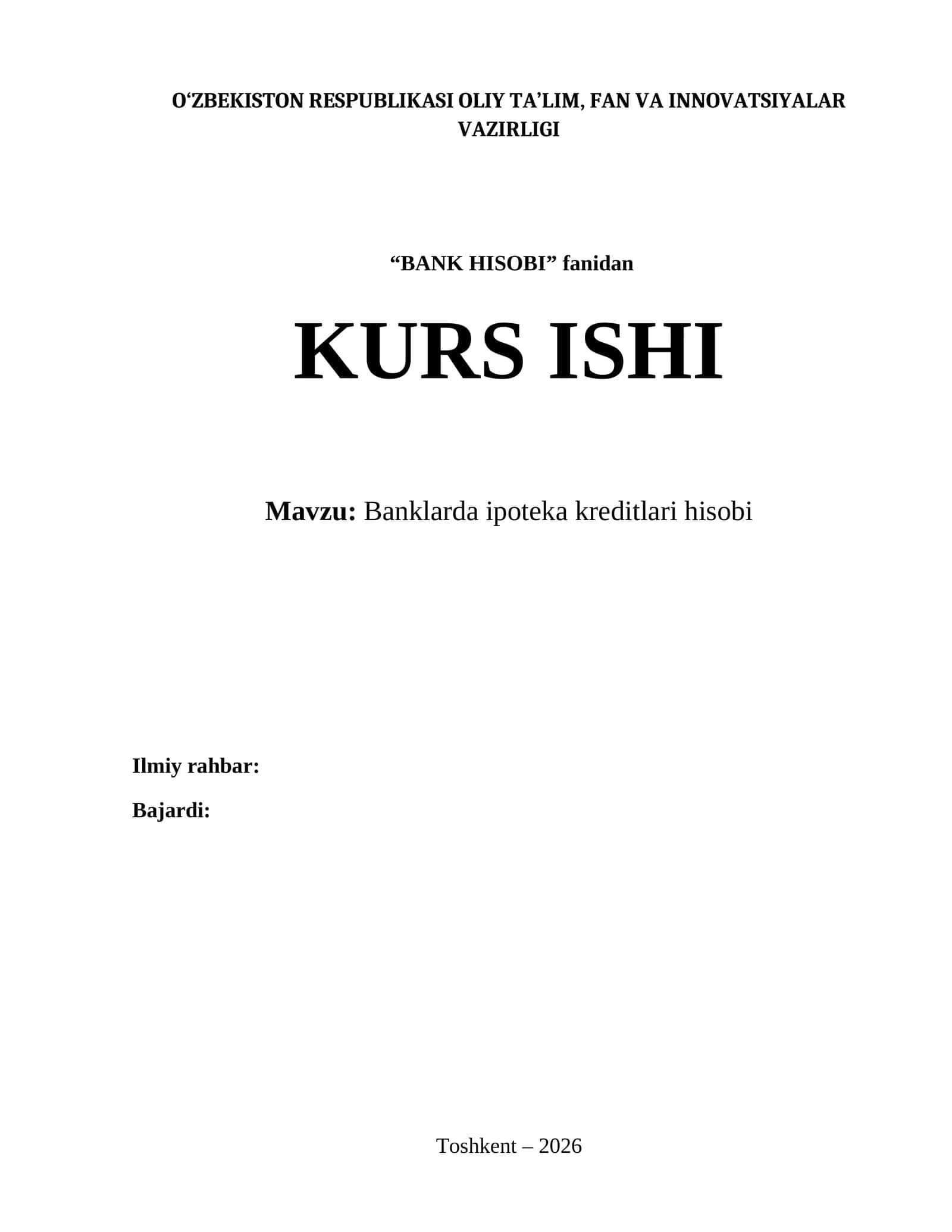 Banklarda ipoteka kreditlari hisobi kursi