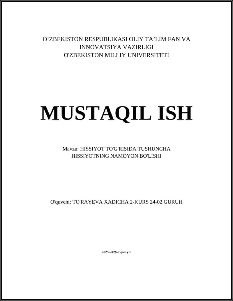 HISSIYOT TO'G'RISIDA TUSHUNCHA