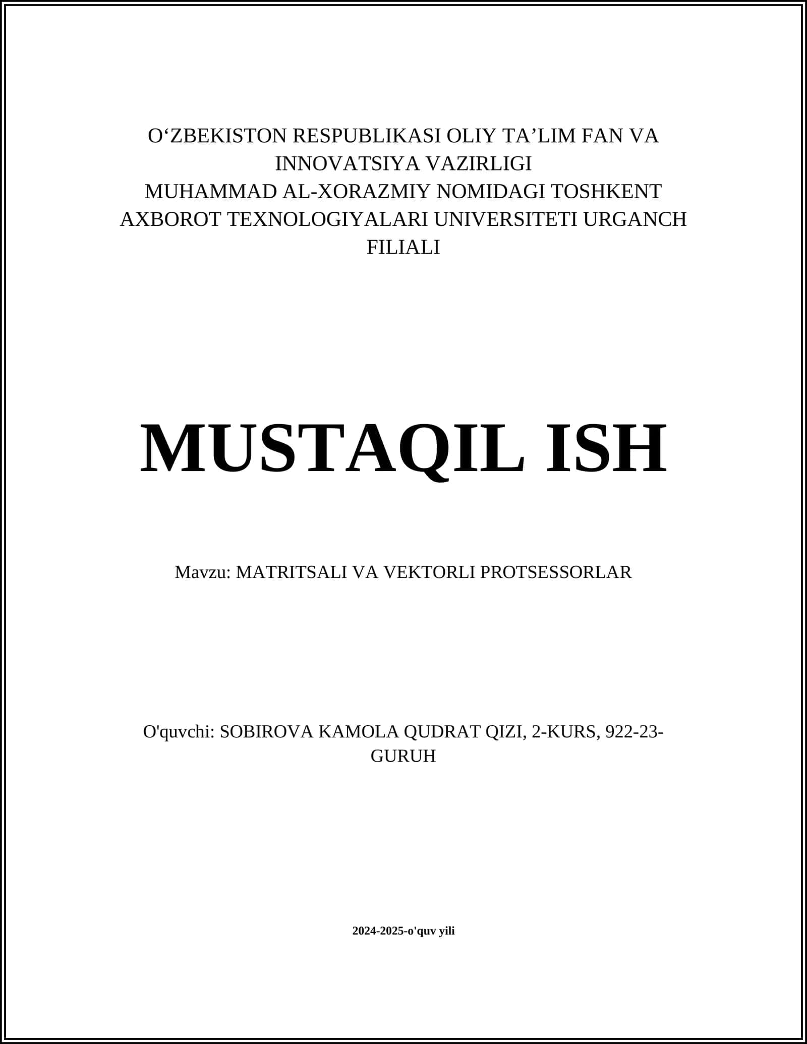 MATRITSALI VA VEKTORLI PROTSESSORLAR