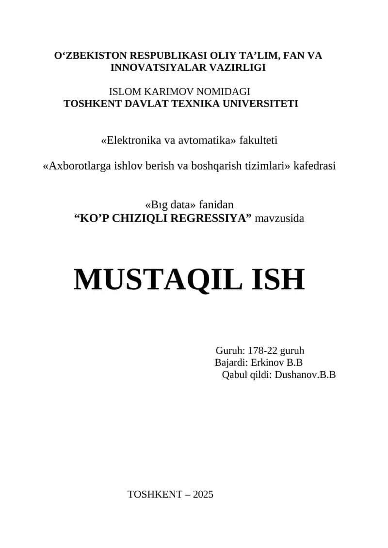 KO’P CHIZIQLI REGRESSIYA