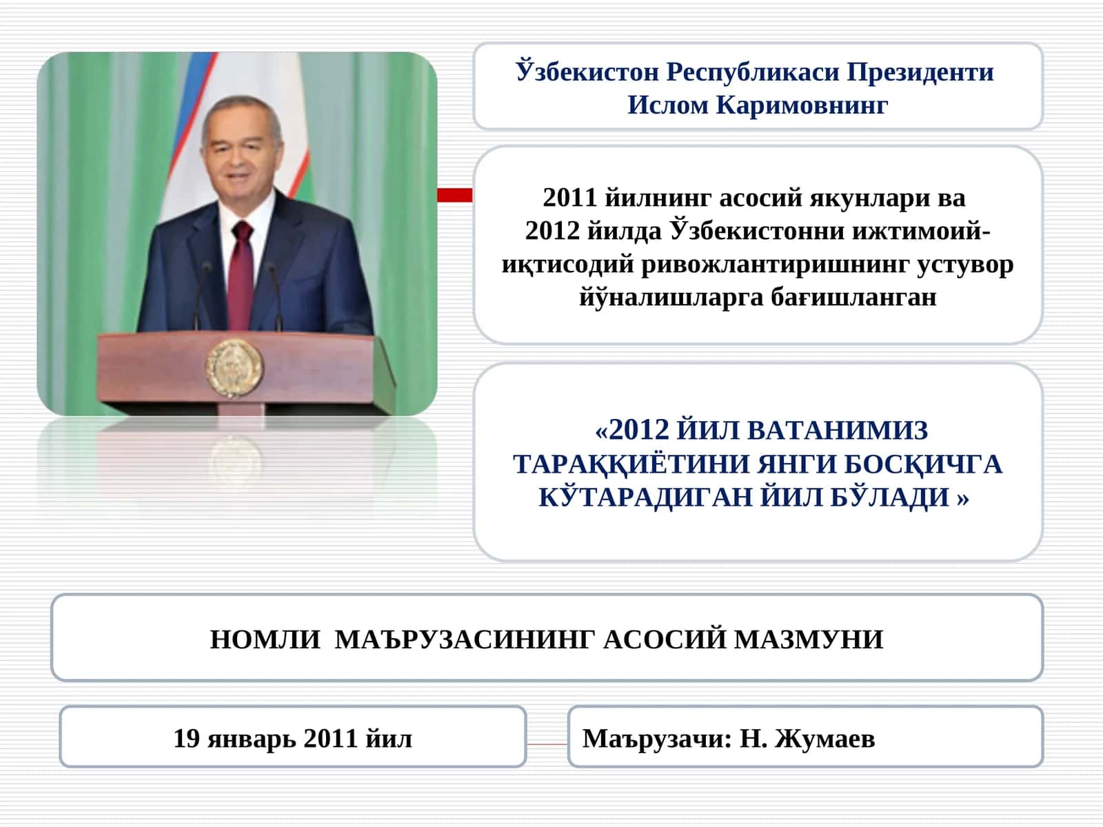2011 йилда Ўзбекистонни ижтимоий-иқтисодий ривожлантиришнинг устувор йўналишларга бағишланган