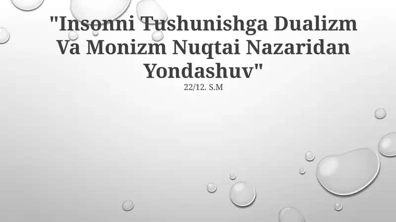 Insonni Tushunishga Dualizm Va Monizm Nuqtai Nazaridan Yondashuv