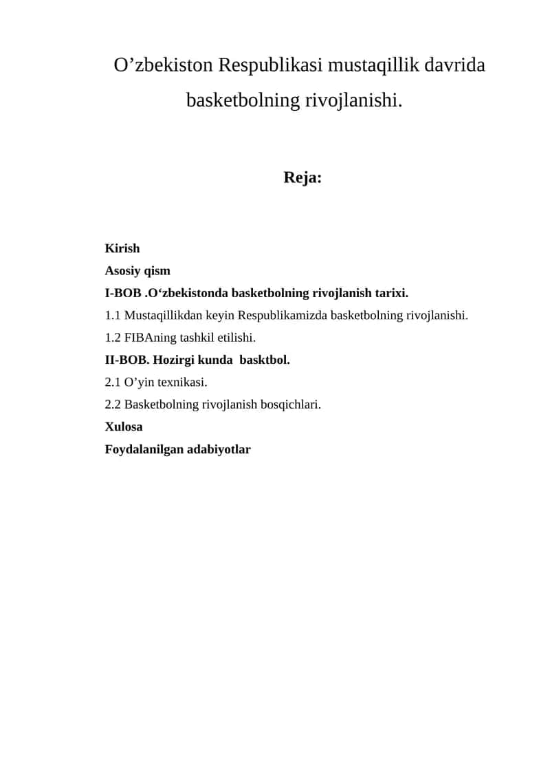 Basketbolning rivojlanishi