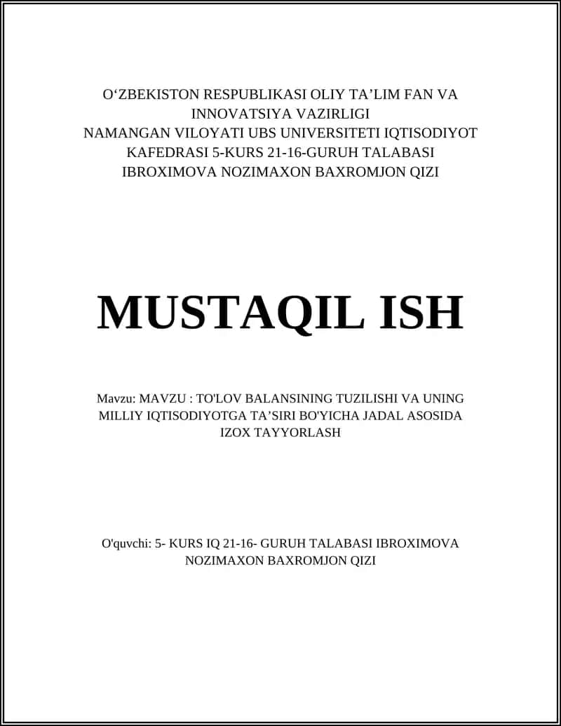 To'lov Balansining Tuzilishi