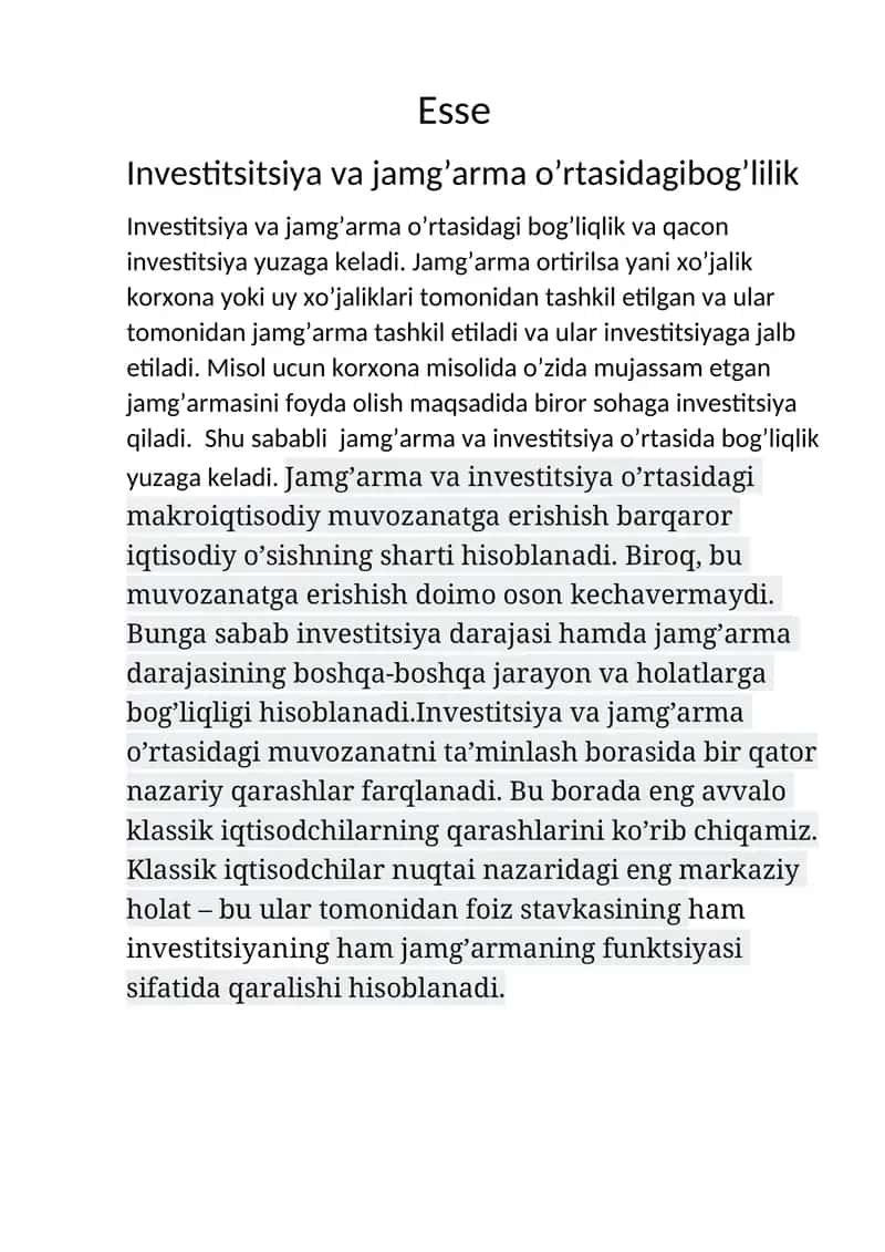 jamgʻarma va investitsiyalar haqida maʼlumot