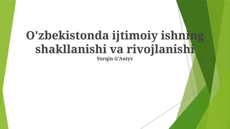 O'zbekistonda ijtimoiy ishning shakllanishi va rivojlanishi