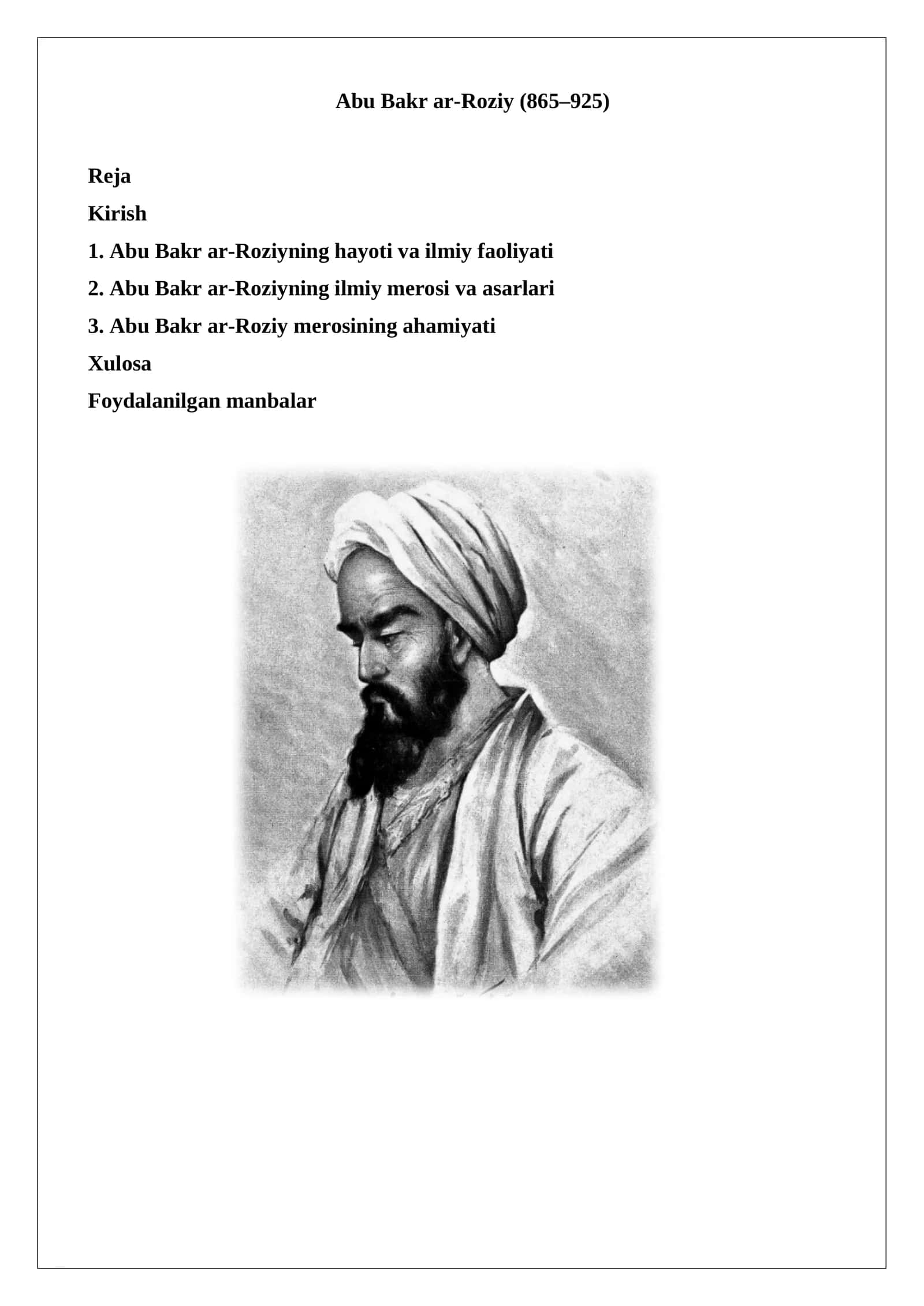 Abu Bakr ar-Roziyning hayoti va ilmiy faoliyati