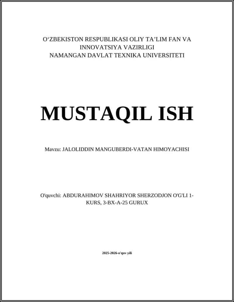JALOLIDDIN MANGUBERDI-VATAN HIMOYACHISI
