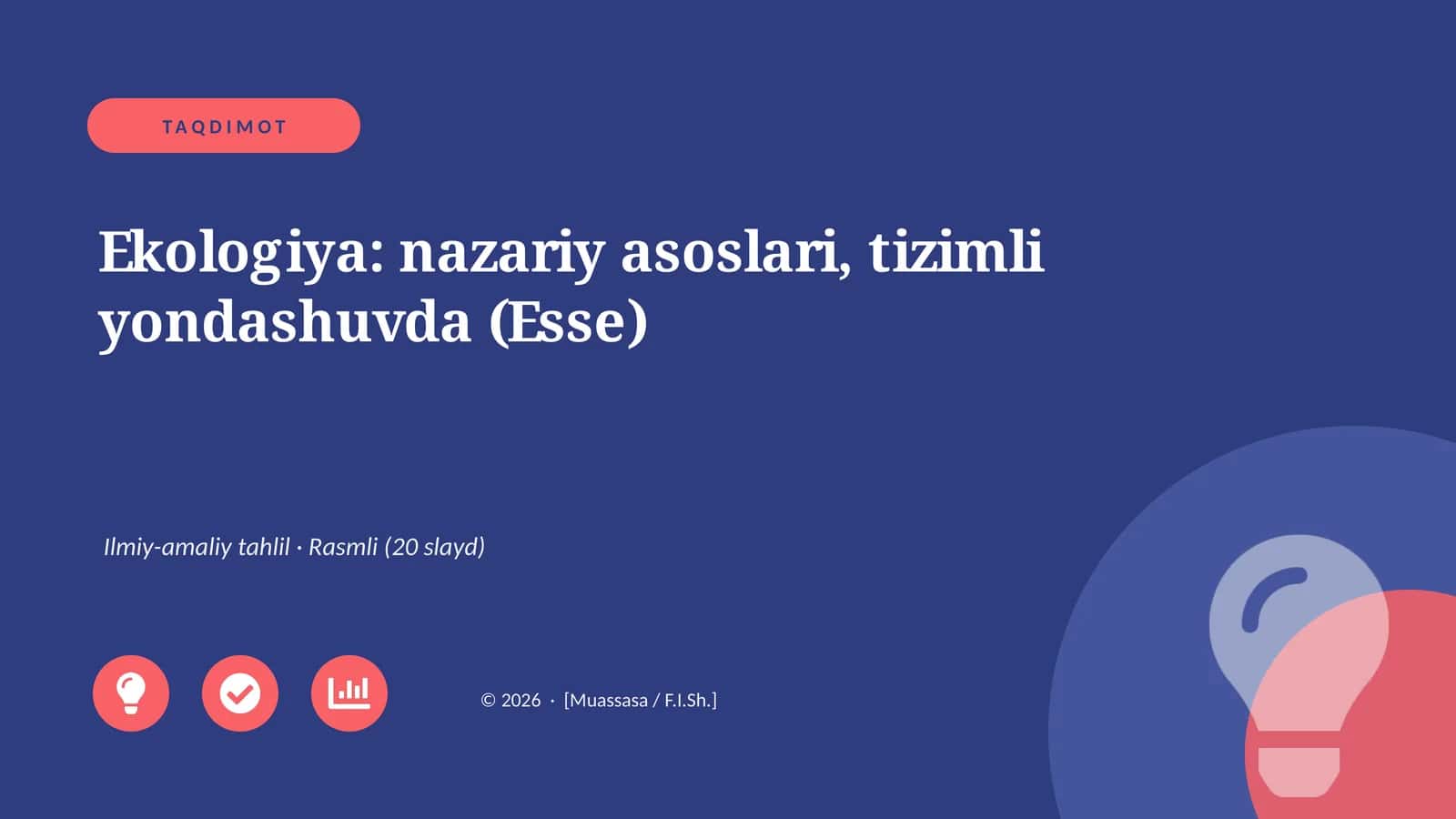 Ekologiya: nazariy asoslari, tizimli yondashuvda (Esse)