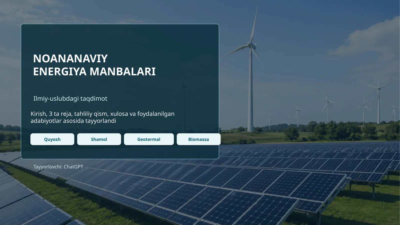 NOANANAVIY ENERGIYA MANBALARI