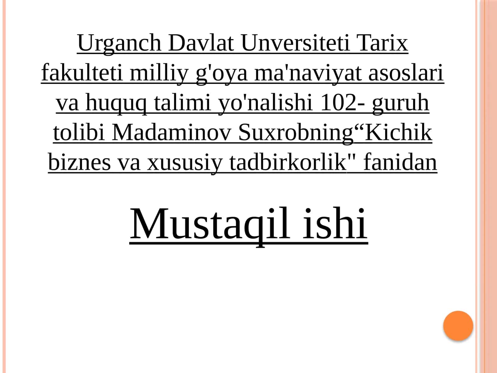 Kichik biznes va xususiy tadbirkorlik