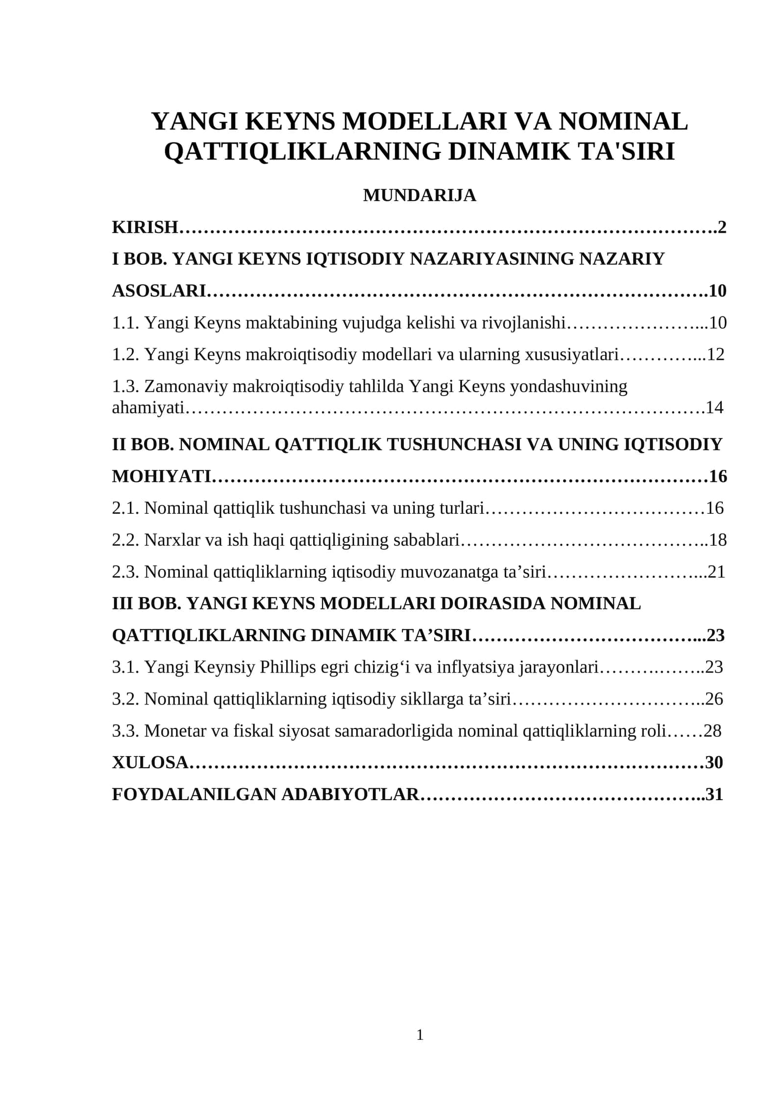 Yangi Keyns Modellari va Nominal Qattiqliklarning Dinamik Ta'siri