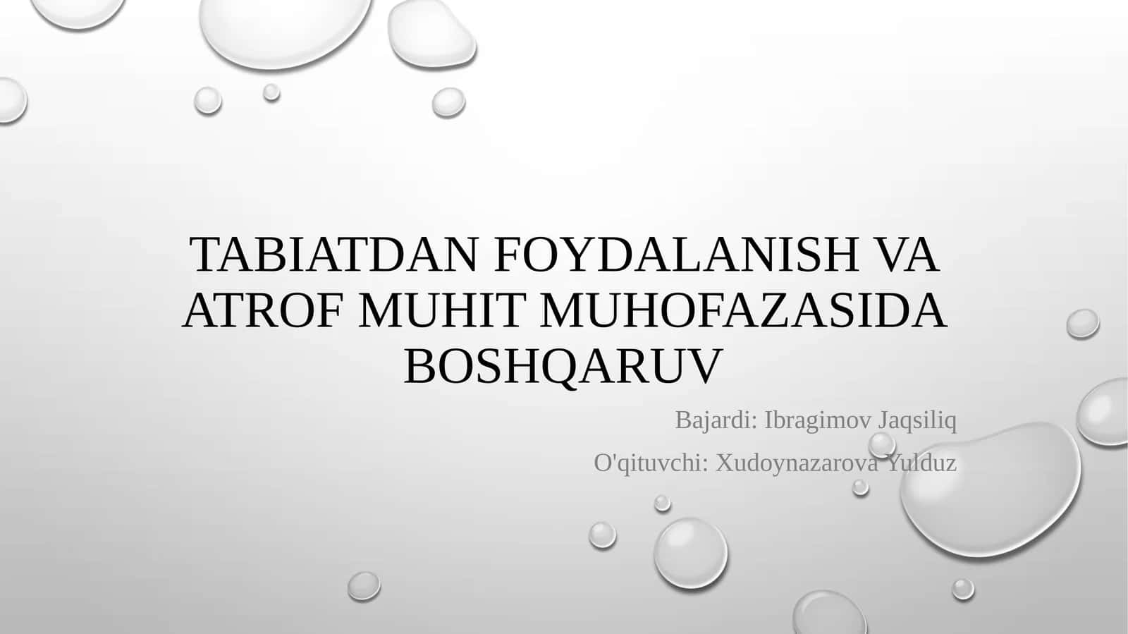 Tabiatdan foydalanish va atrof muhit muhofazasida boshqaruv
