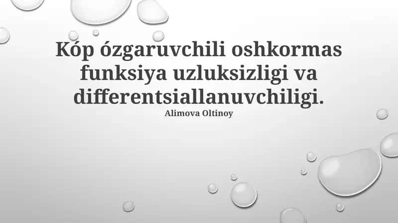 Kóp ózgaruvchili oshkormas funksiya uzluksizligi va differentsiallanuvchiligi