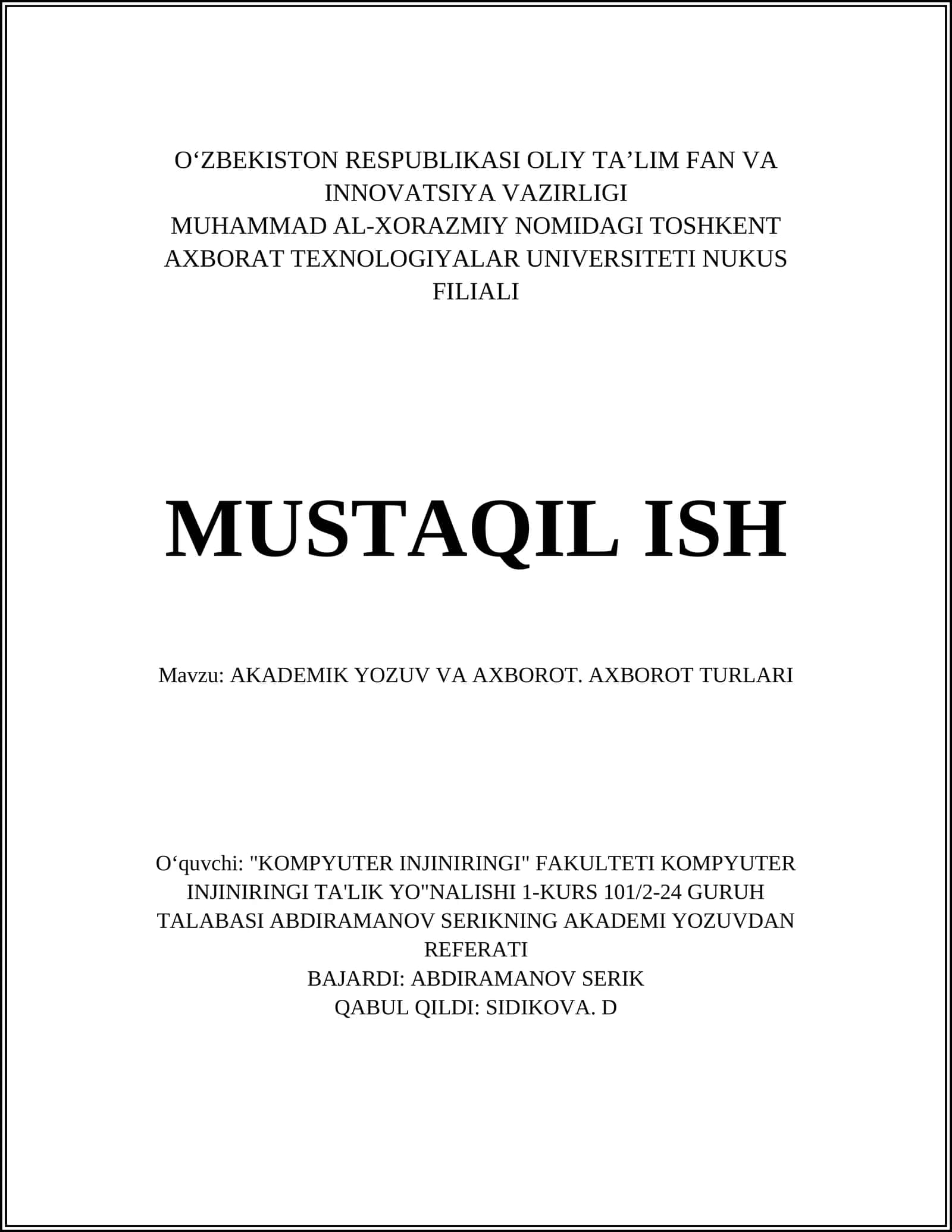 Axborotning asosiy turlari