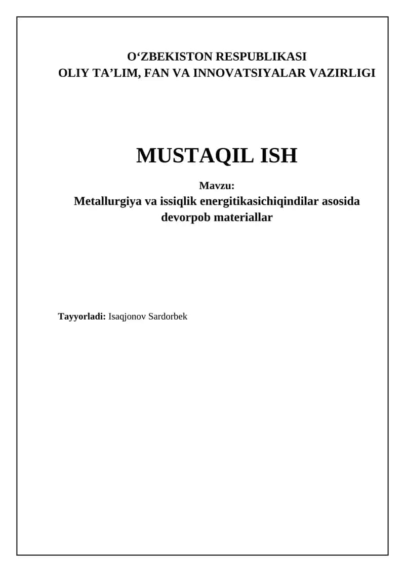 Metallurgiya va issiqlik energetikasi chiqindilaridan devulkanizatsiya materiallari