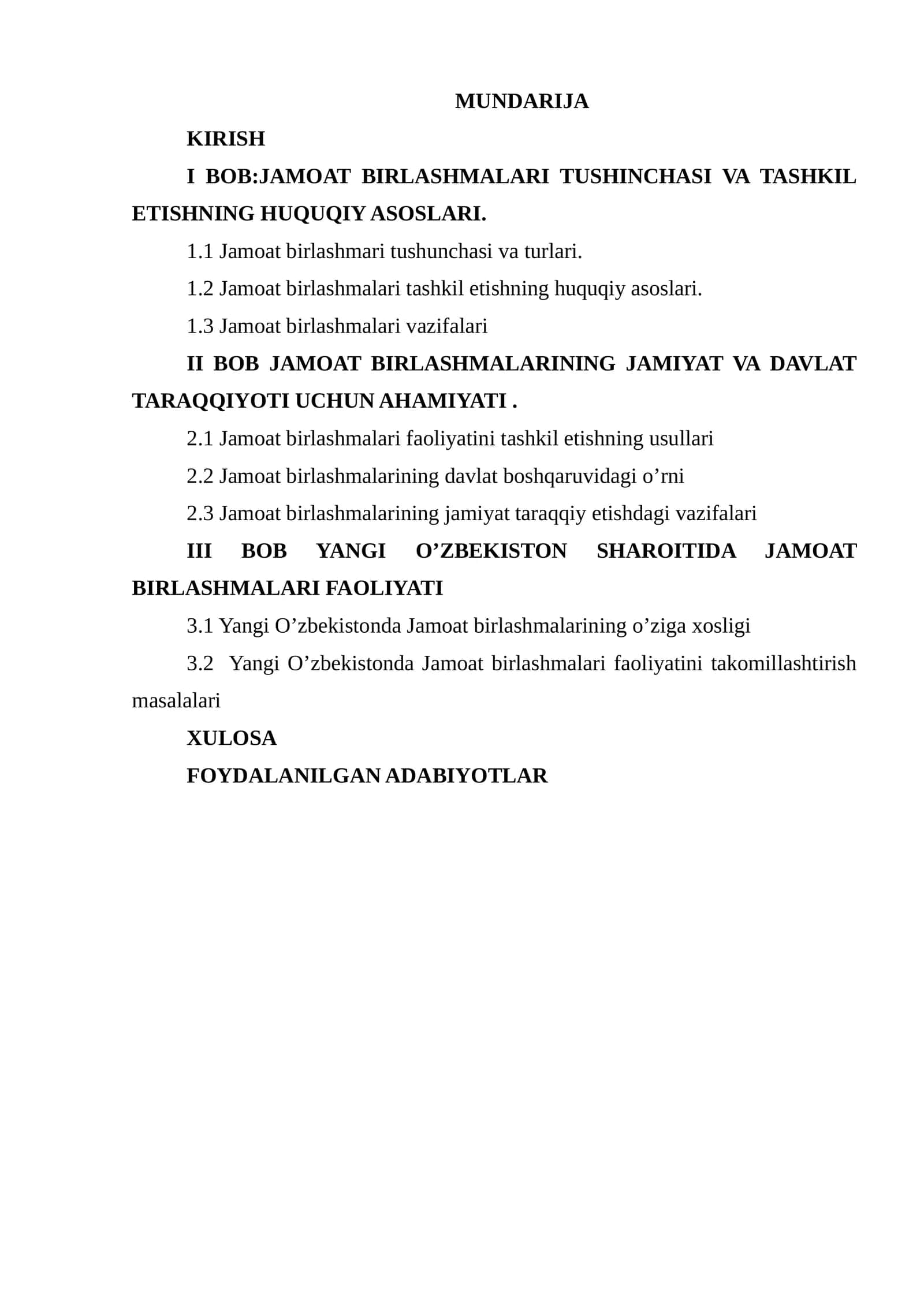 JAMOAT BIRLASHMALARI TUSHINCHASI VA TASHKIL ETISHNING HUQUQIY ASOSLARI